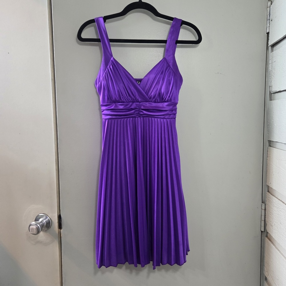 Vtg Y2K Taboo Dress S Prom Hoco Cocktail Purple Babydoll Stretch‎ Satin USA Made